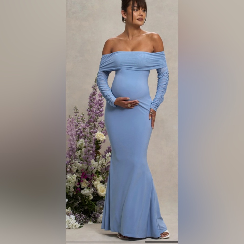 Blue Off-Shoulder maternity Cocktail Gown